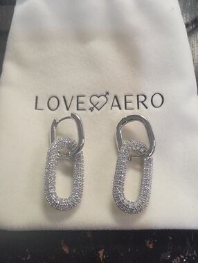 Love Aero Silver Crystal Link Drop Earrings